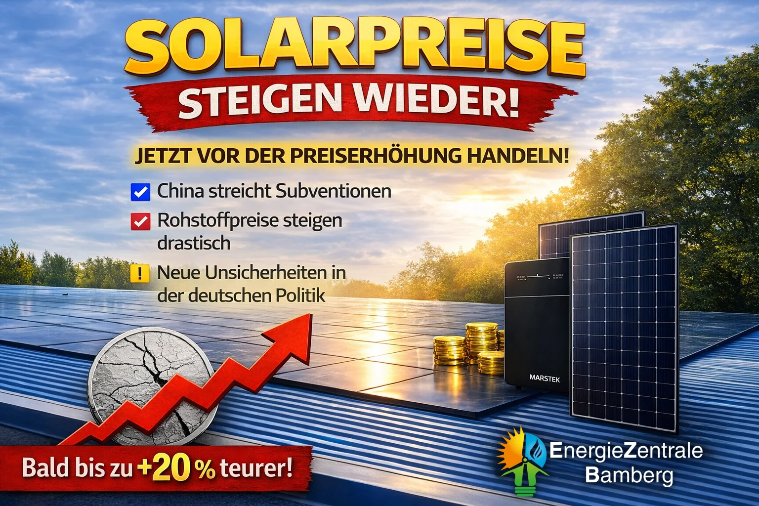 Informationsgrafik zu steigenden Solarpreisen im Jahr 2026