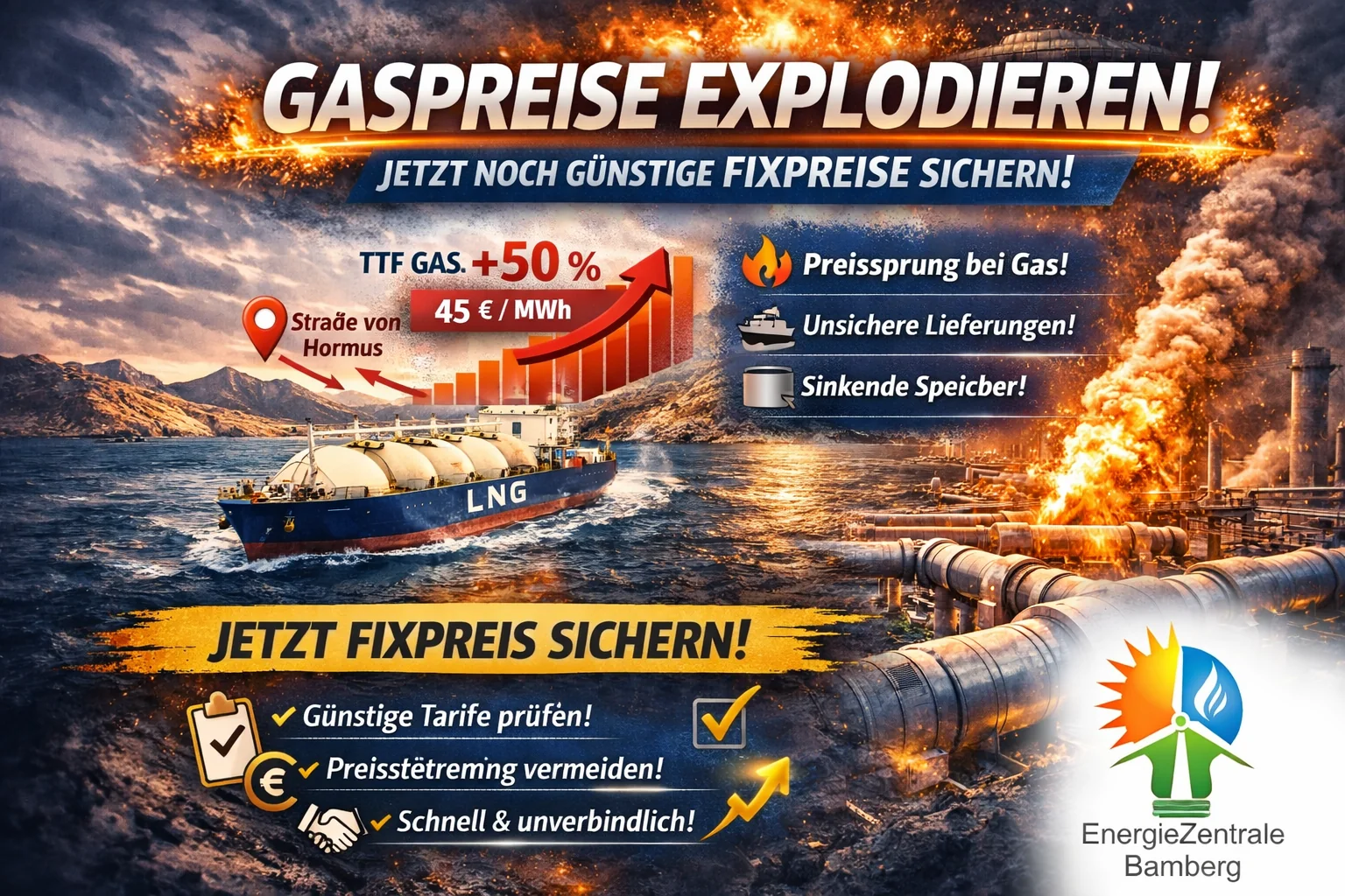 Informationsgrafik zur Entwicklung der Gaspreise