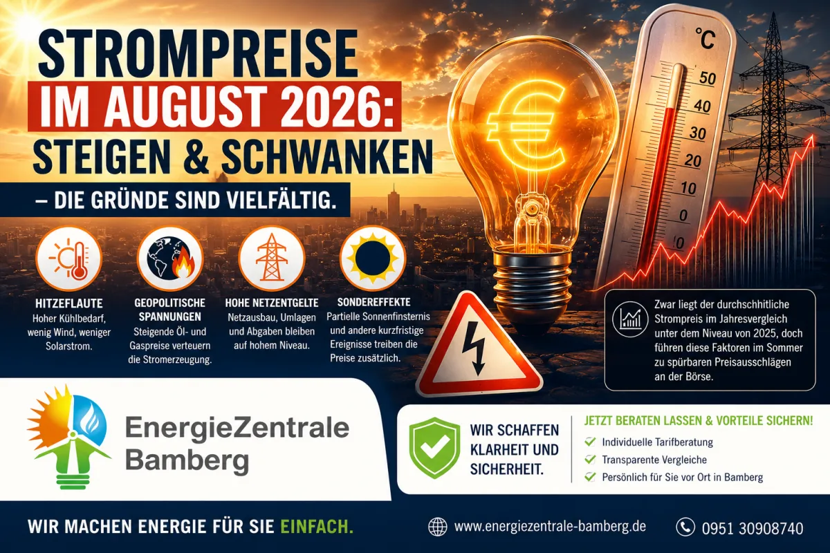 Grafik zu steigenden Strompreisen im August 2026