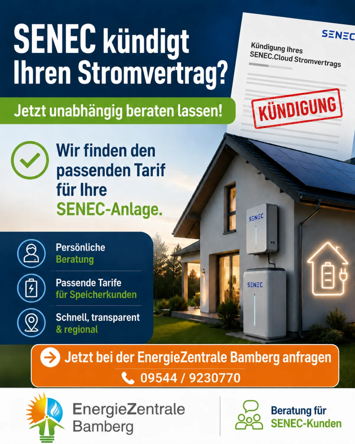 Hinweis der EnergieZentrale Bamberg zur Kündigung der SENEC.Cloud-Stromverträge